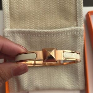 Hermes Gold and Cream Studded Bracelet